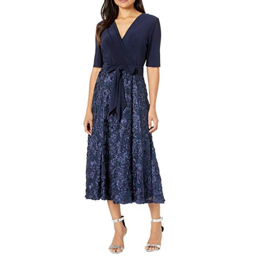 NWT Alex evenings navy evening formal dress 10 12